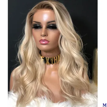 

simbeauty Ombre Light Platinum Blonde Water Wave Pre plucked with Baby Hair 13x6 Transparent Lace Front Wig full lace wig