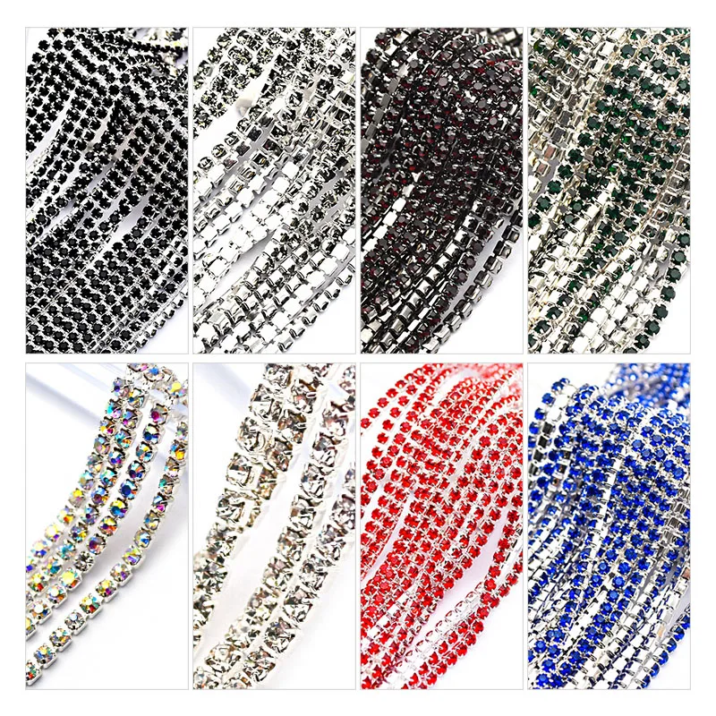 

1M Multiple Colors Rhinestones Chain 2mm Artificial Diamond Chain DIY Needlework Artesanato Sewing Clothes Accessories FZZ1008