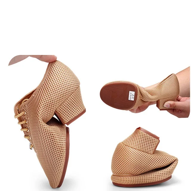 Soft bottom rubber sole shoe full net Latin dance shoes female teacher shoes high-heeled female ballroom dance sailor square net