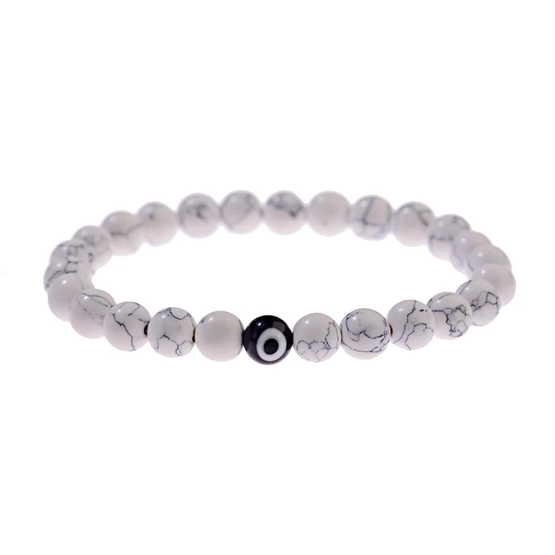 Очаровательный бисер, от сглаза браслет Pulsera Hombre Для женщин 8 мм Круглый Белый Камень Чакра эластичные браслеты Homme Для мужчин Erkek - Окраска металла: Style 1