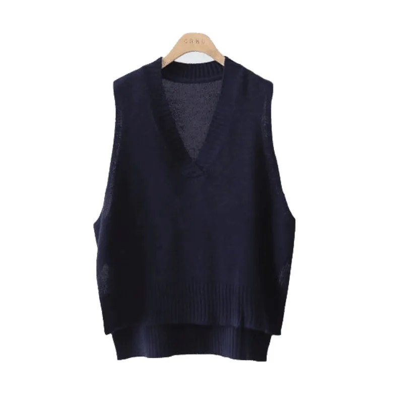 

Spring and Autumn New Simple Solid V-neck Knitted Vest Women's Sweater Short Sleeveless Cashmere Solid Loose Large Sweater