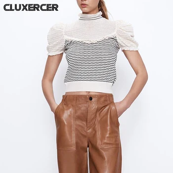 

Hollow Out Top Shirt Women 2020 New Summer Tops Woman Turtleneck Short Sleeve Casual Knitted Shirt Female Tee Shirt Femme