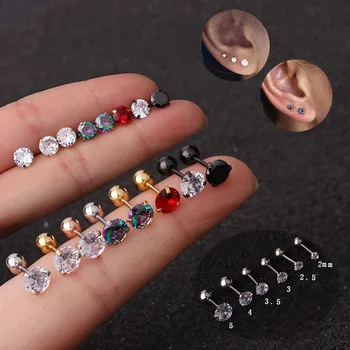 

1Pc 2-5mm Round Cz Barbell Cartilage Stud Earring 20g Stainless Steel Tragus Conch Rook Helix Ear Piercing Jewelry
