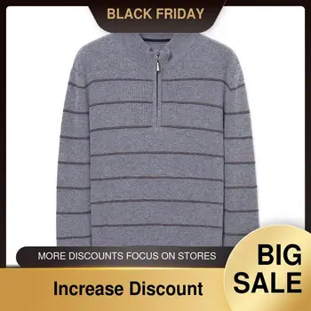 

Winter Men's Cashmere Sweater O Neck Half Zipper Long Sleeve Pullover High Quality Wool Warm Stripe Cardigan for Autumn