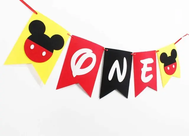 Mickey Mouse Party Baby Disposable Tableware Cup Cake Topper Ballon Boy and Girl Birthday Party Kids Party Supplie Color Decor one banner