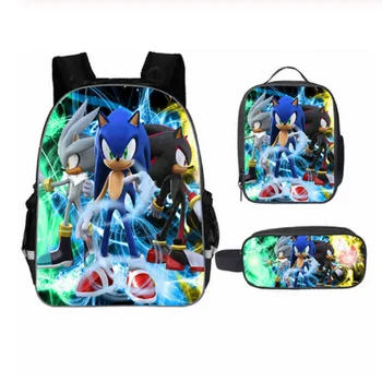 

New Fashion 3PC/Set Backpack Hot Game Sonic 4 The Hedgehog Pattern Students School Bags Cartoon Anime Teenagers Book-Bags Set