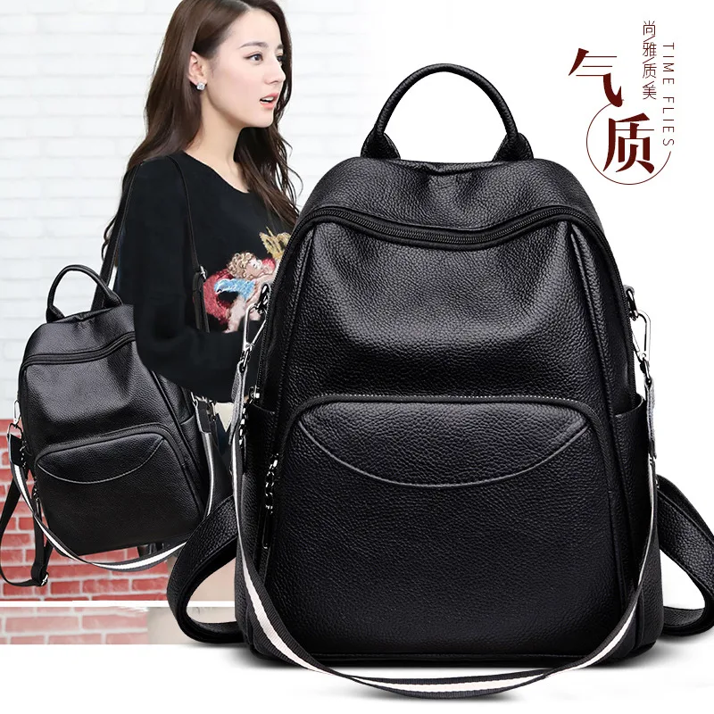 

Simple Casual Backpack Women Leather Balck Fashion Backpack for Teenage Girls Preppy Schoolbag Casual Ladies Travel Back Pack