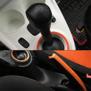 

Leather Car Gear Shift Knob Cover For Smart 453 fortwo forfour 2015 2016 2017 2018 2019 Hand Brake Protector Covers Case
