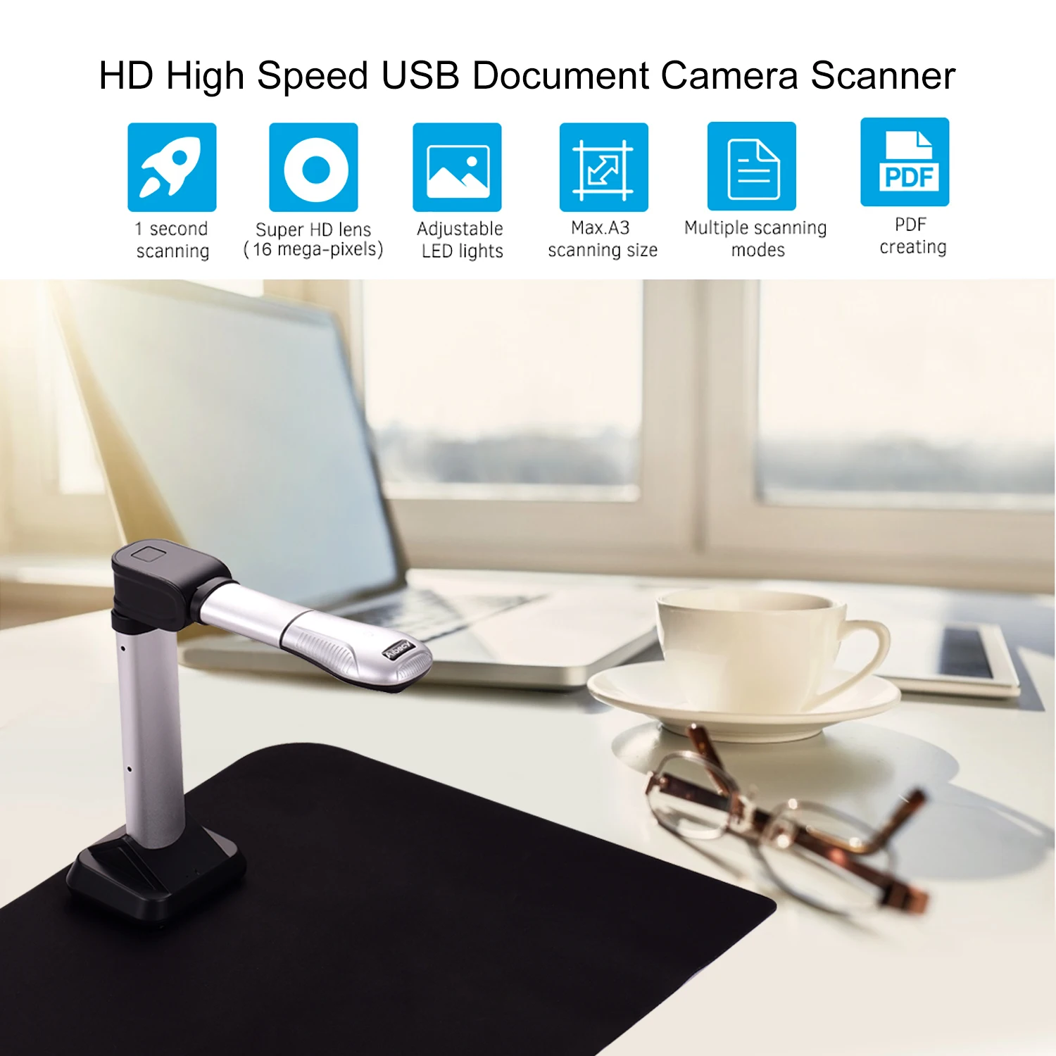 USB сканер Aibecy BK51 для документов и камеры Высокоскоростной со светодиодсветильник