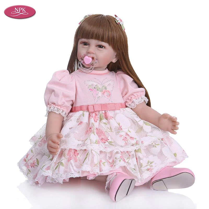 

55CM Silicone Reborn Toddler Girl Dolls Long Straight Brown-red Hair Princess Lifelike Baby Doll Toy Birthday Christmas Gifts