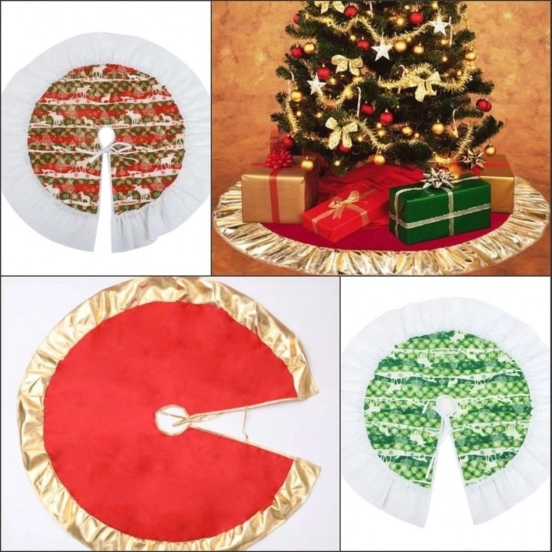 100/90cm Red Christmas Tree Skirts Non-woven Fabric Christmas Carpet Tree Skirt Decoration Christmas New Year Home Decoration