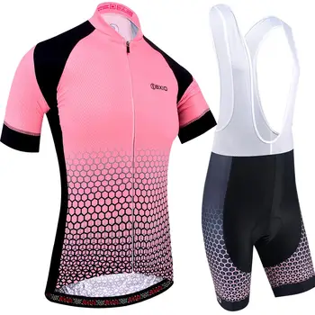 

BXIO Women Cycling Jerseys Short Sleeves Breathable Bike Clothing 5D Gel Pad Bib shorts Quich-dry MTB Cycle Wear 216