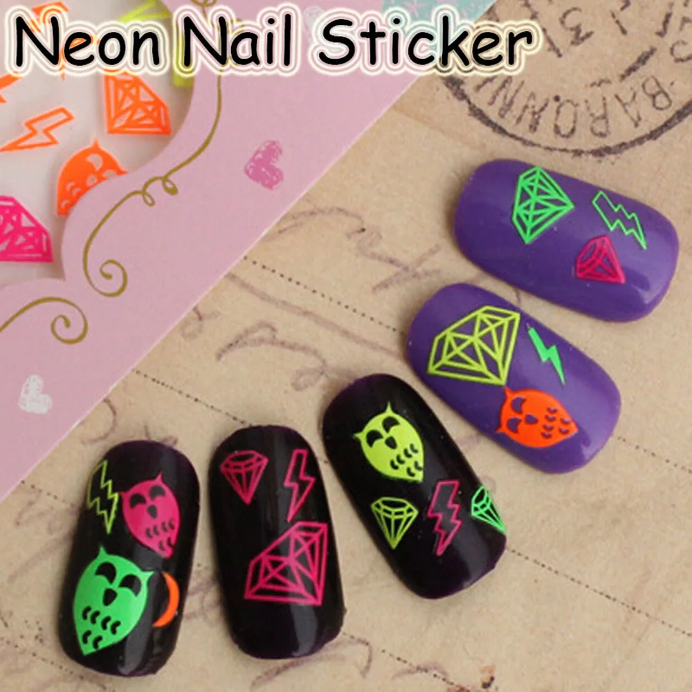 Halloween Neon Owl Nail Art Sticker Fluorescent Crystal Nail Decal Waterproof DIY Manicure Lightning Decoration French Nail Art