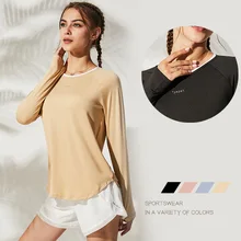 Для женщин топ для тренировок Топ для йоги с длинным рукавом спортивная одежда для Для женщин Одежда для фитнеса, тренажерного зала Для женщин рубашки для тренировки вырезом для большого пальца