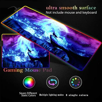 

Moon Wolf Gaming Mouse Pad Large RGB Computer Mause Pad XXL Mousepad Gamer Keyboard Mause Carpet Desk Mat PC Game Mouse Pad