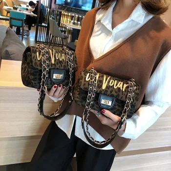 

2020 Fashion Women Leopard Bags Small Square Handbag Luxury Designer PU Leather Chain Flap Purses Female Crossbody Shoulder Bags