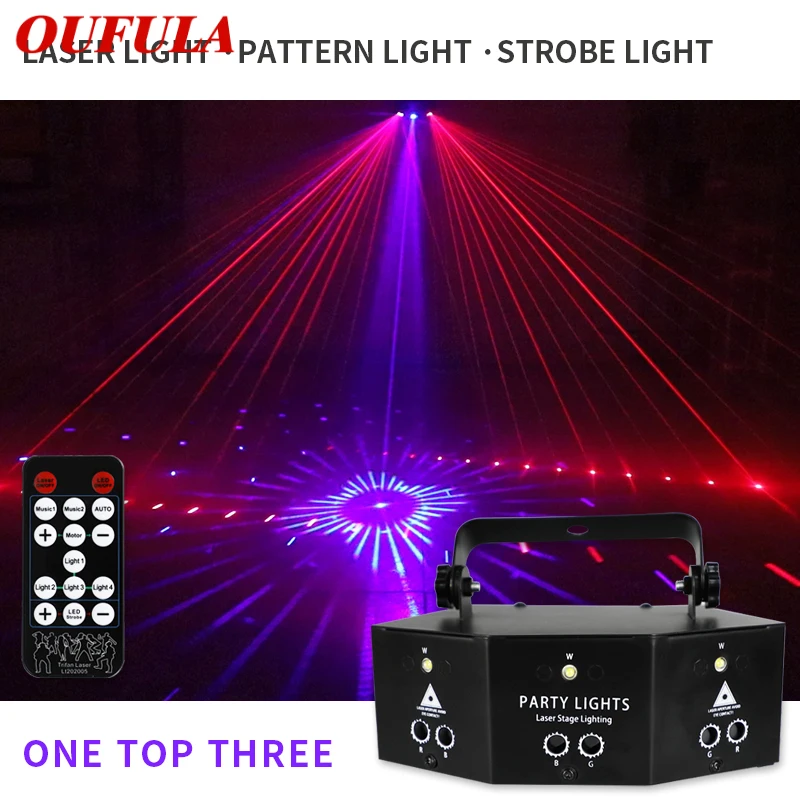 

OUFULA Laser Lamp Flashlight Sound Control Stage DJ Light with Remote Control 9 Holes For KTV Christmas Projection Light