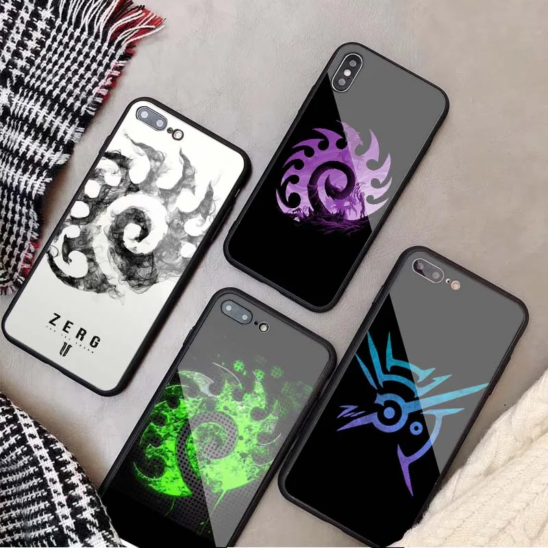 

starcraft 2 zerg Protoss Art Slim Tempered Glass Phone Case For iPhone 6 6plus 7 7 plus 8 8plus 5 5S SE X XS XR XS Max