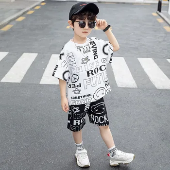 

【2pcs/set】MIANDUOXI Boy Suits T-Shirts and Pants New Summer Child Boy Suits in Short Sleeves Letter Printing Sports Suits.