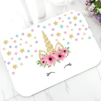 

Trendy Pastel Rainbow Magical Unicorn Bath Mat Unicorn Flower Rug Carpet for Living Room Floral Unicorn Eye Lashes Door Mat Mats