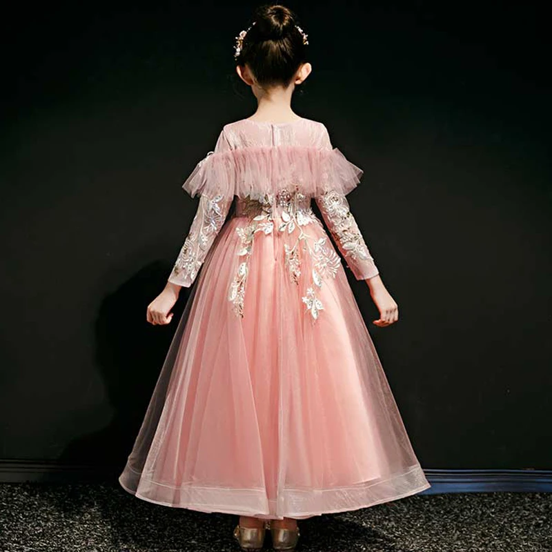 2019Autumn Winter Sweet Cute Beautiful Elegant Florals Princess Dress For Birthday Evening Party Girs Children Host Dress Wear