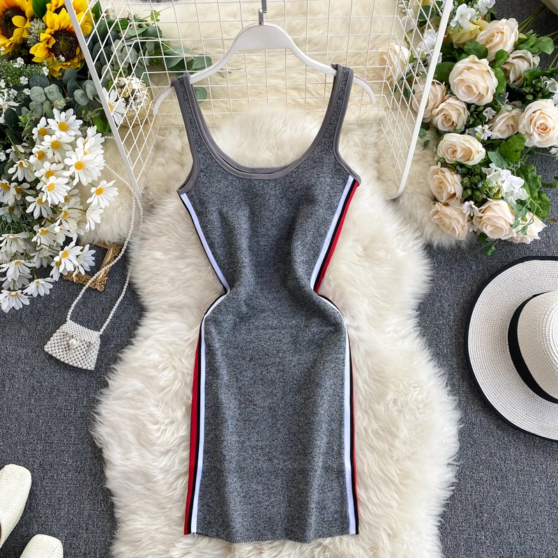 

2020 Casual Sports Knit Round Neck Sleeveless Side Webbing