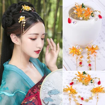 

Gold Floral Color Traditional Chinese Hairpins for Wedding Hair Accessories Headband Stick Headdress Head Jewelry Bridal
