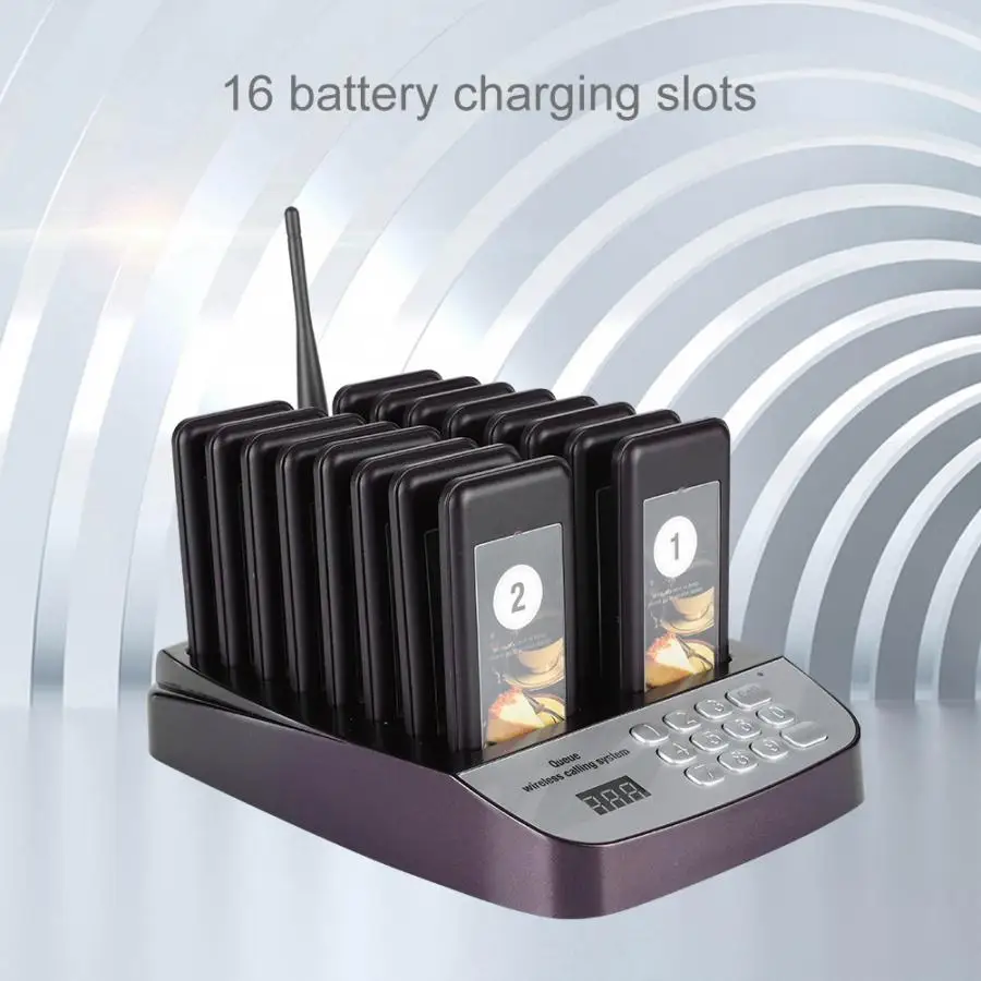 

Wireless Calling Pagers System Pager System Restaurant Queuing Paging Calling System 16 Pager 100-240V NEW