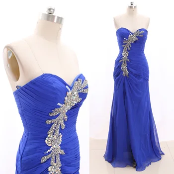 

MACloth Blue Sheath Strapless Floor-Length Long Crystal Chiffon Prom Dresses Dress L 267300 Clearance