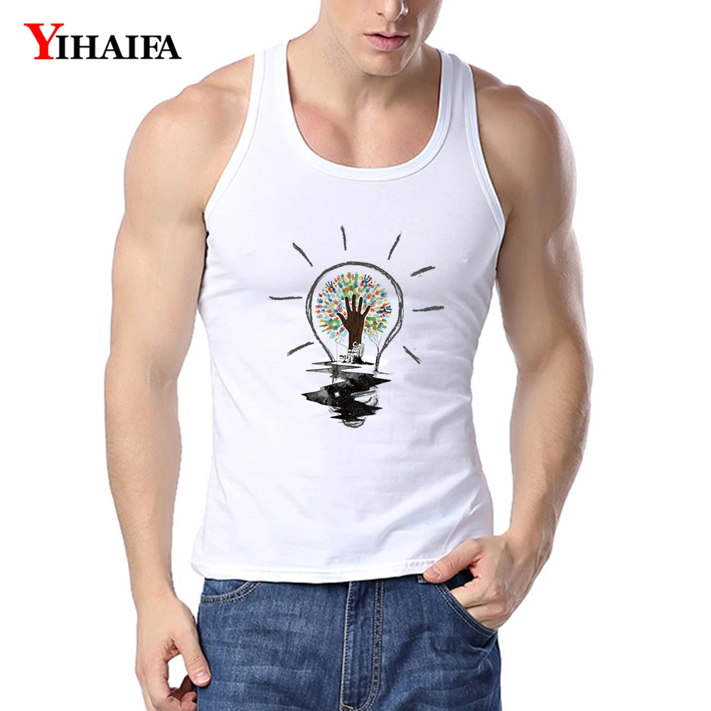 

YIHAIFA 2020 New Mens Gym Clothing Tank Top Light Bulb Graphics Bodybuilding Singlet Fitness Men Vest Summer Undershirt