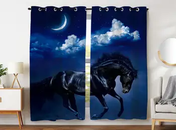 

Hommomh blackout curtain (2 pages) button bedroom high quality fabric durable curtain black horse