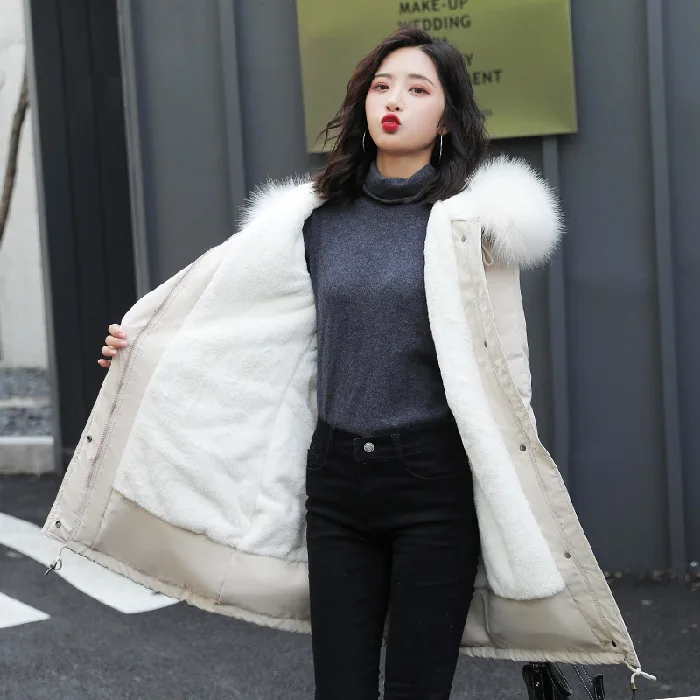 

Photo Shoot 2019 down Jacket Large Size Dress Mid-length Loose-Fit Rex Rabbit Fur Inner Wearing Cotton-padded Clothes down Coat