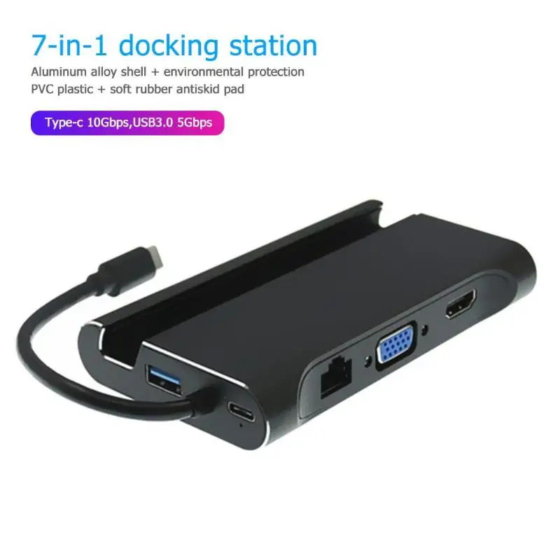 Горячая type-C концентратор износостойкий usb type-C концентратор разветвитель 4K HDMI VGA RJ45 3 USB 3,0 адаптер Портативный 7 в 1 док-станция