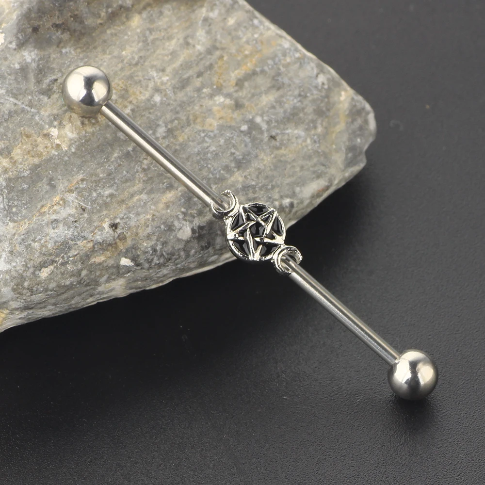 JUNLOWPY Star Industrial Barbells Piercing 14G Stainless Steel Cartialge Helix Tragus Earring Cartilage Body Jewelry 38mm 50pcs