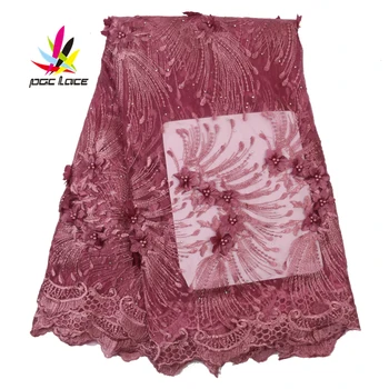 

Africa Fabric Lace Handmade Beaded Lace 3D Applique Beaded Fabric Embroidery Pearl Tulle Latest African Party Dress AMY2787B