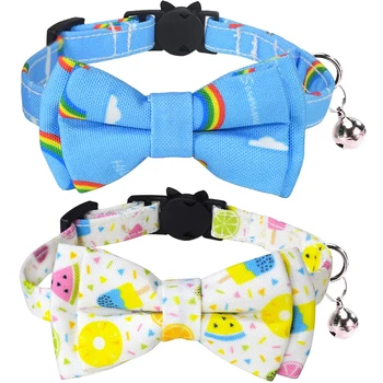 

Cat Collar with Bell Breakaway and Bow Tie Rainbow Printing Pattern Removable Bow Safety Kitten Collars for Pets Cat Kitty