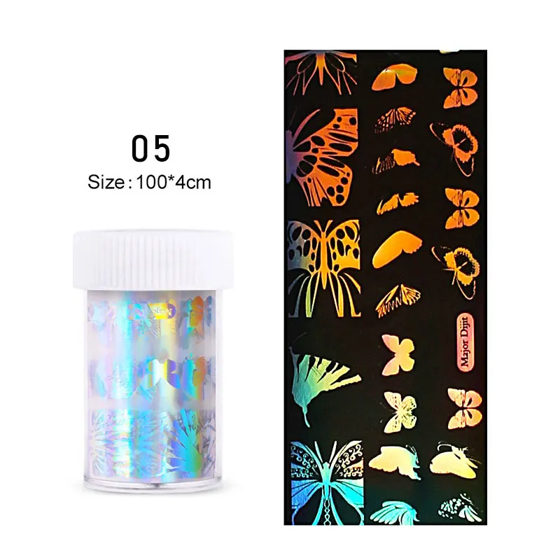 

4*100cm/Roll Multi-element Holographic Nail Art Foils Sticker Butterfly Design Transfer Foils Mix Flower Leaf Nail Sticker Decal