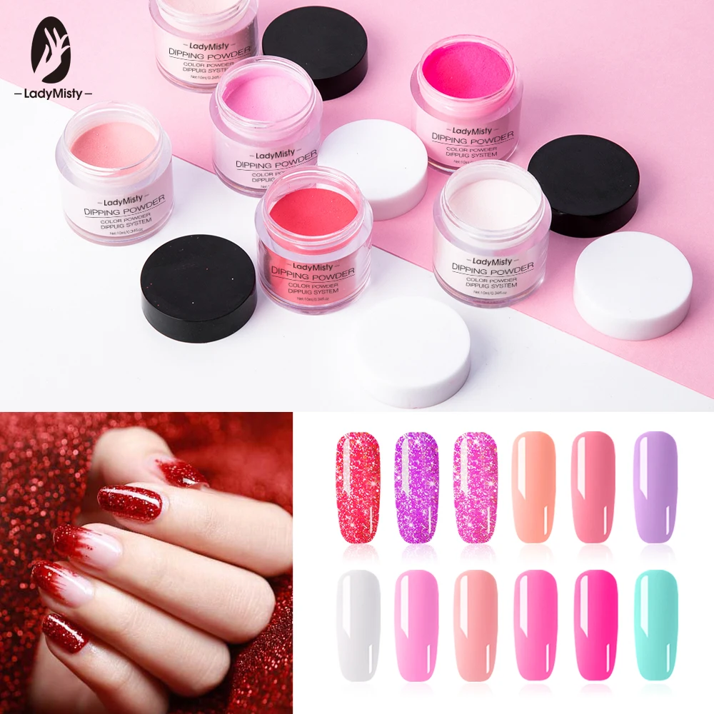 

Ladymisty Dipping Nail Powders Holographic Glitter Natural Color Nail Art Decorations Without Lamp Cure 10g For Manicure Nails