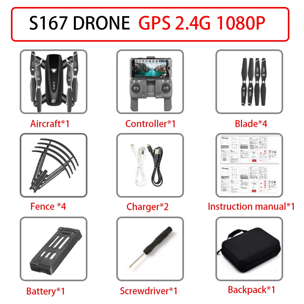 Дрон S167 gps 4K HD 1080P 5G wifi FPV Дрон полёт 20 минут высота для поддержания пульт управления квадрокоптером расстояние 500 м Дрон камера квадракоптер с камерой дрон с камерой квадрокоптер квадракоптер квадрокоптер - Color: GPS 2.4G 1080P