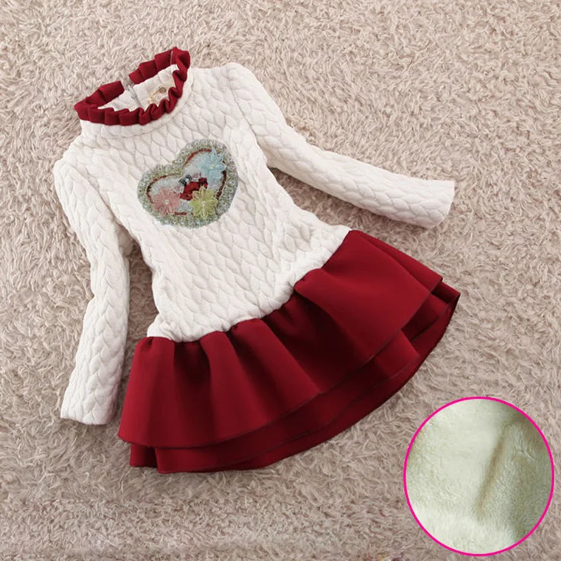 Children Girls Autumn Winter Cotton Velvet Flower Dress Long Sleeve White A-line Christmas Xmas | Детская одежда и обувь
