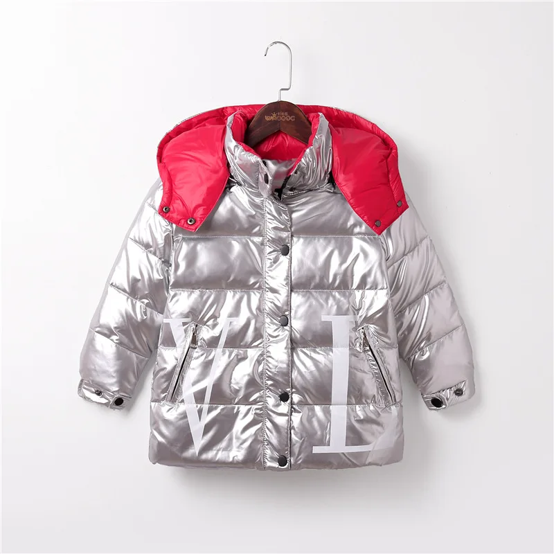 Куртки для девочек г. Детская зимняя одежда пальто для девочек теплые пуховые пальто с меховым воротником и капюшоном для детей, верхняя одежда милая одежда для маленьких мальчиков - Цвет: Серебристый