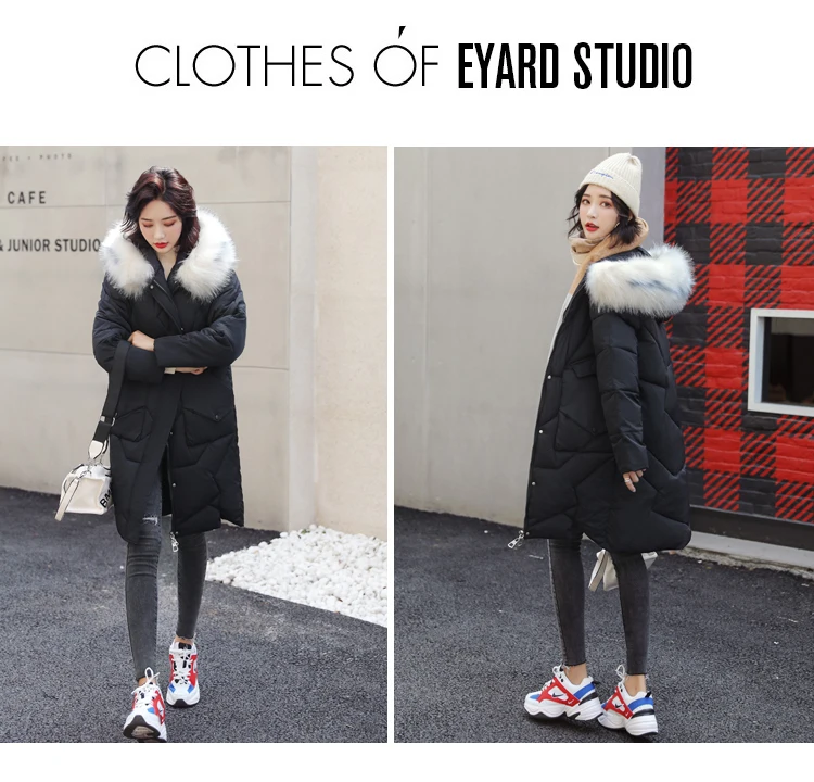 According to Nalini Autumn South Korea Dongdaemun down Jacket Women's Mid-length Large Fur Collar Students BF Cotton-padded
