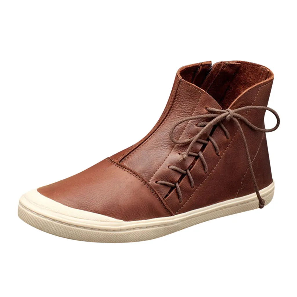 SAGACE Vintage Boots Women Lace Up Flat Heel Boots-women Ladies High-Top Short Ankle Winter Boot |