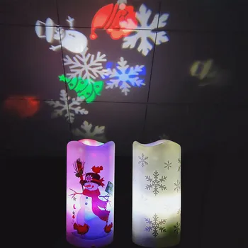 

LED Christmas Candle Projection Lamp Snowman Night Light Snowflakes Decorative Lamp Christmas Party Supplies Children Kids Gifts