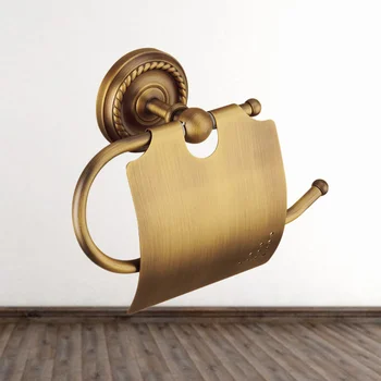 

European Style Brass Antique Wall Mount Toilet Paper Bathroom Tissue Holder Storage Shelf