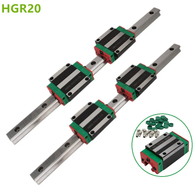 Billig 2pc HGR20 HGH20 Platz Linearführungsschiene JEDE LÄNGE + 4pc Rutsche Block Wagen HGH20CA flang HGW20CC CNC Router Gravur