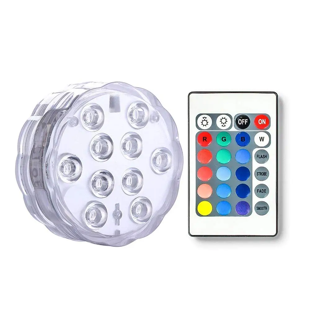

Underwater RGB Led Light Waterproof Submersible Light 10leds Battery Powered with IR Remote for Pool Aquarium Pond
