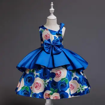 

2019 New Fashion Children's Princess Dress Satin Printed baby children's Bow Dress Performance Pettiskirt dresses