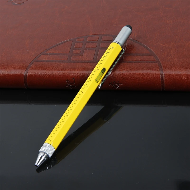 Многофункциональная шариковая ручка с современным ручным инструментом, предназначенным для измерения технической линейки, отвертка, стилус с сенсорным экраном - Цвет: Y yellow