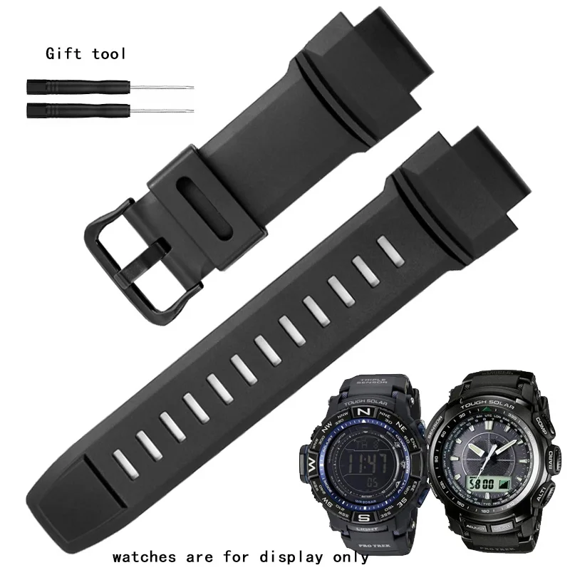 Cintura Di Ricambio Per Casio Prg-260/270/500 Prw-3500/2500/5100/2000 Cinturino In Gomma 18Mm Bracciale Nero Convesso